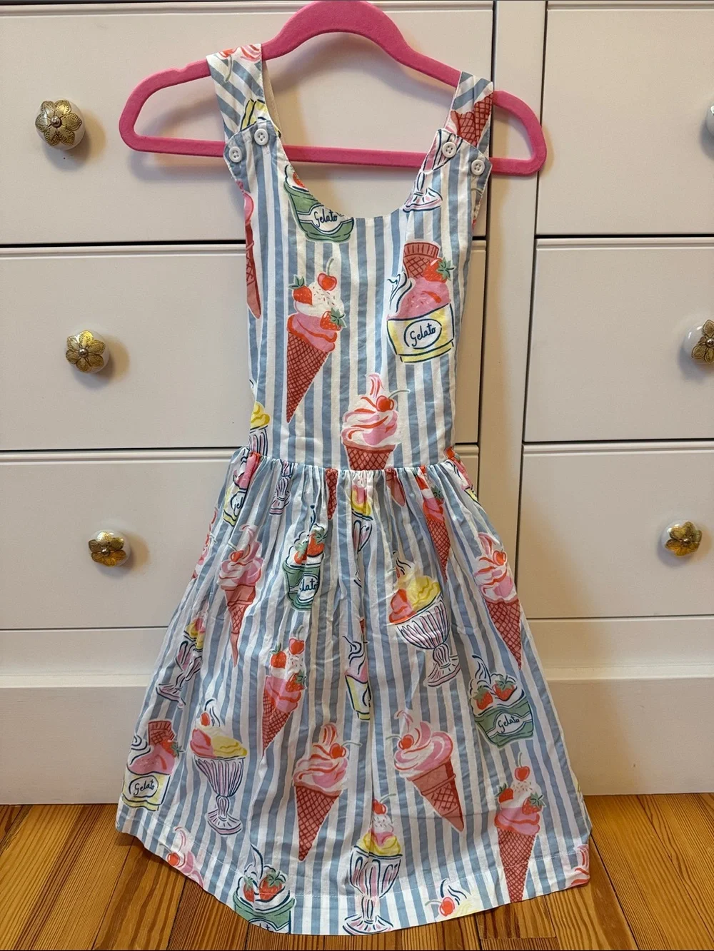 Mini Boden Girls' Blue & Pink Ice Cream Print Sundress